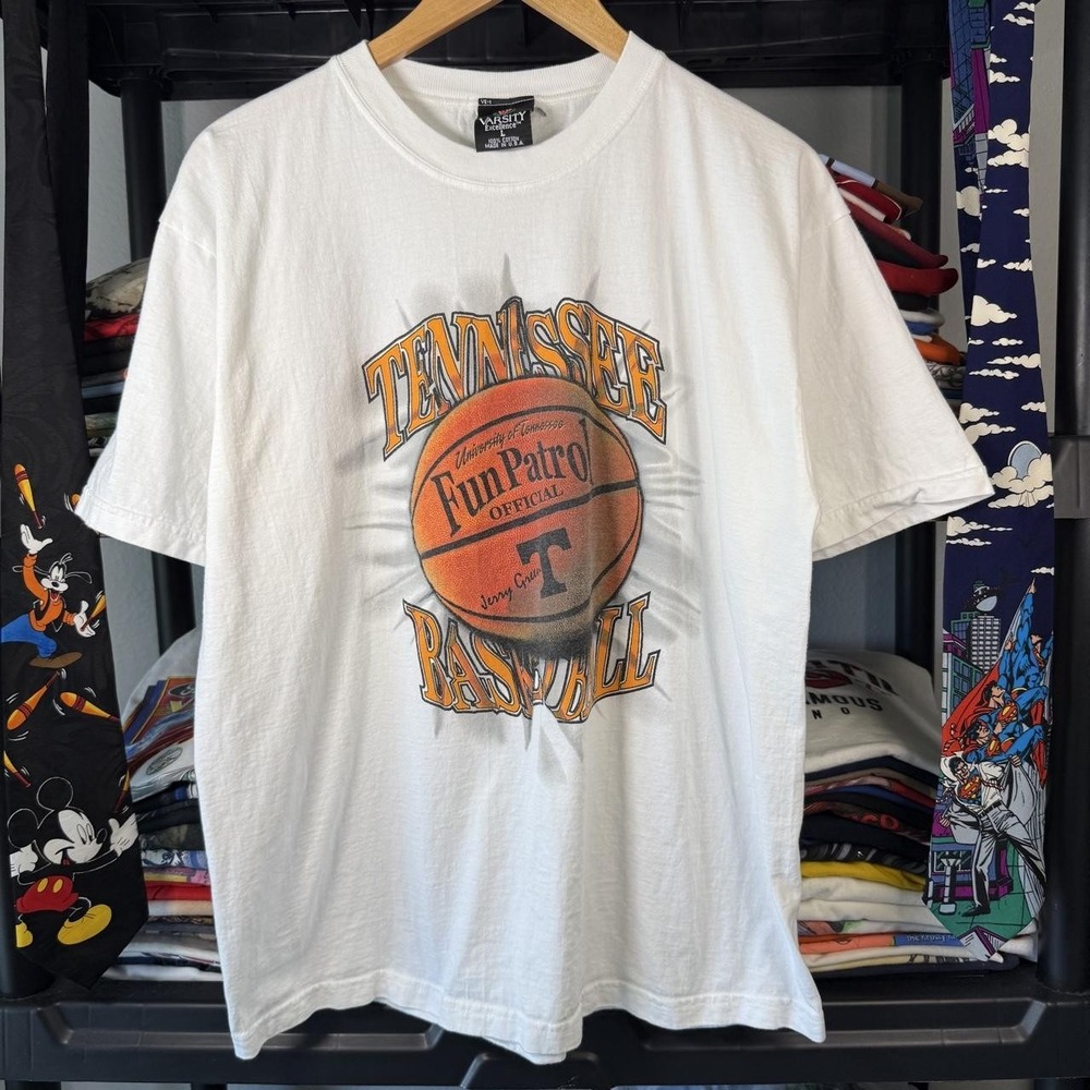 Tennessee Basketball Fun Patrol Men's T-Shirt White Size L 90s Made in USA